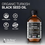 Dr. Berg Black Seed Oil Organic Cold Pressed – Pure Nigella Sativa Black Cumin Oil – USDA Organic, Halal, Vegan – for Hair, Skin, Immune Support – Unrefined Liquid – 4 oz Glass Bottle