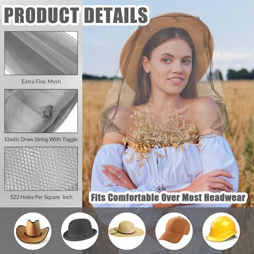 HESTYA 6 Pack Mosquito Head Net Mesh for Hiking & Outdoors Bug Face Netting over Hat Fishing Gear Insect Protection for Camping, Hiking and Outdoor Adventures