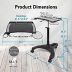 EHO Mobile Laptop Standing Desk Carts on Wheels with Stationery Storage, Pneumatic, Height Adjustable Rolling Stand, Sit to Stand Computer Cart, Workstation for Home, Office, Medical and School