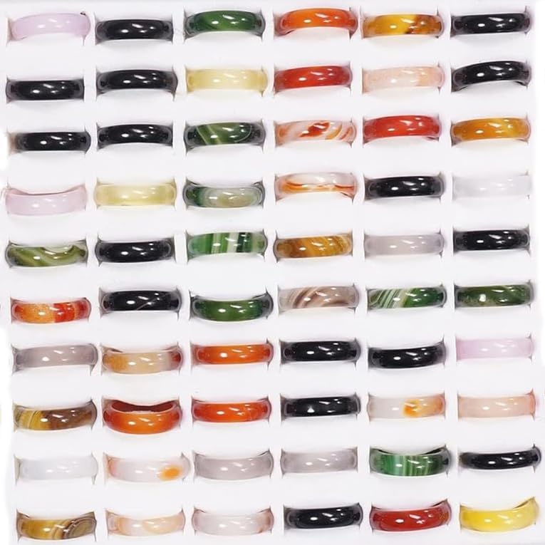 Wholesale Healing Crystal Rings Bulk,Carnelian Ring,Agate Jewelry,Minimalist Band,Spiritual Gifts for Women (Size 7-8, 100 Pieces)