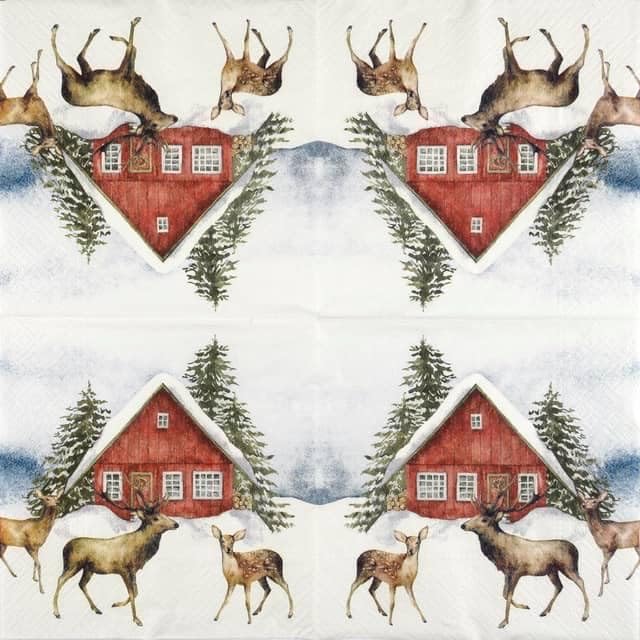 AM Décor 20 Count 3-Ply Luncheon Paper Napkins for Christmas Dinner Party Decorative Decoupage - 13" x 13" (Unfolded) Red House in the Snow
