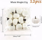 Artificial Lifelike Pumpkin 12PCS Small Fake Foam Pumpkin Artificial Vegetables for Fall Harvest Decor, Home Garden, Thanksgiving, Halloween Decoration(White)