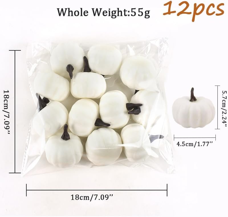 Artificial Lifelike Pumpkin 12PCS Small Fake Foam Pumpkin Artificial Vegetables for Fall Harvest Decor, Home Garden, Thanksgiving, Halloween Decoration(White)