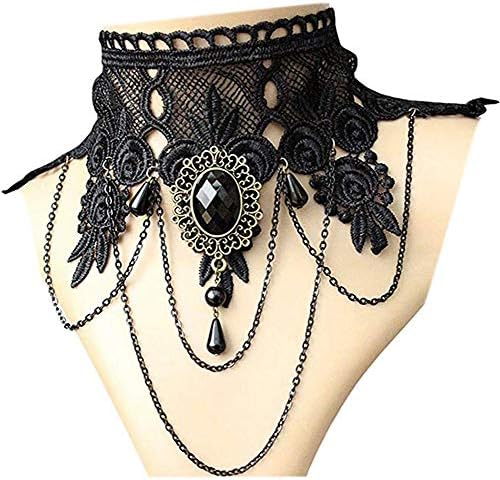 iWenSheng Halloween Costumes Jewelry for Women - Steampunk Black Lace Choker Necklace Gothic Jewelry Accessories, Vampire Choker Necklace Costume for Teen Girls
