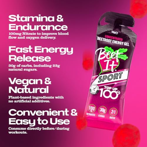 BEET IT Sport Natural Beetroot Running Gels (12 Packs of 43g) - Concentrated Energy Gel for Runners with 100mg Nitrates & 30g Carbs - Long Lasting Energy Gel Packs