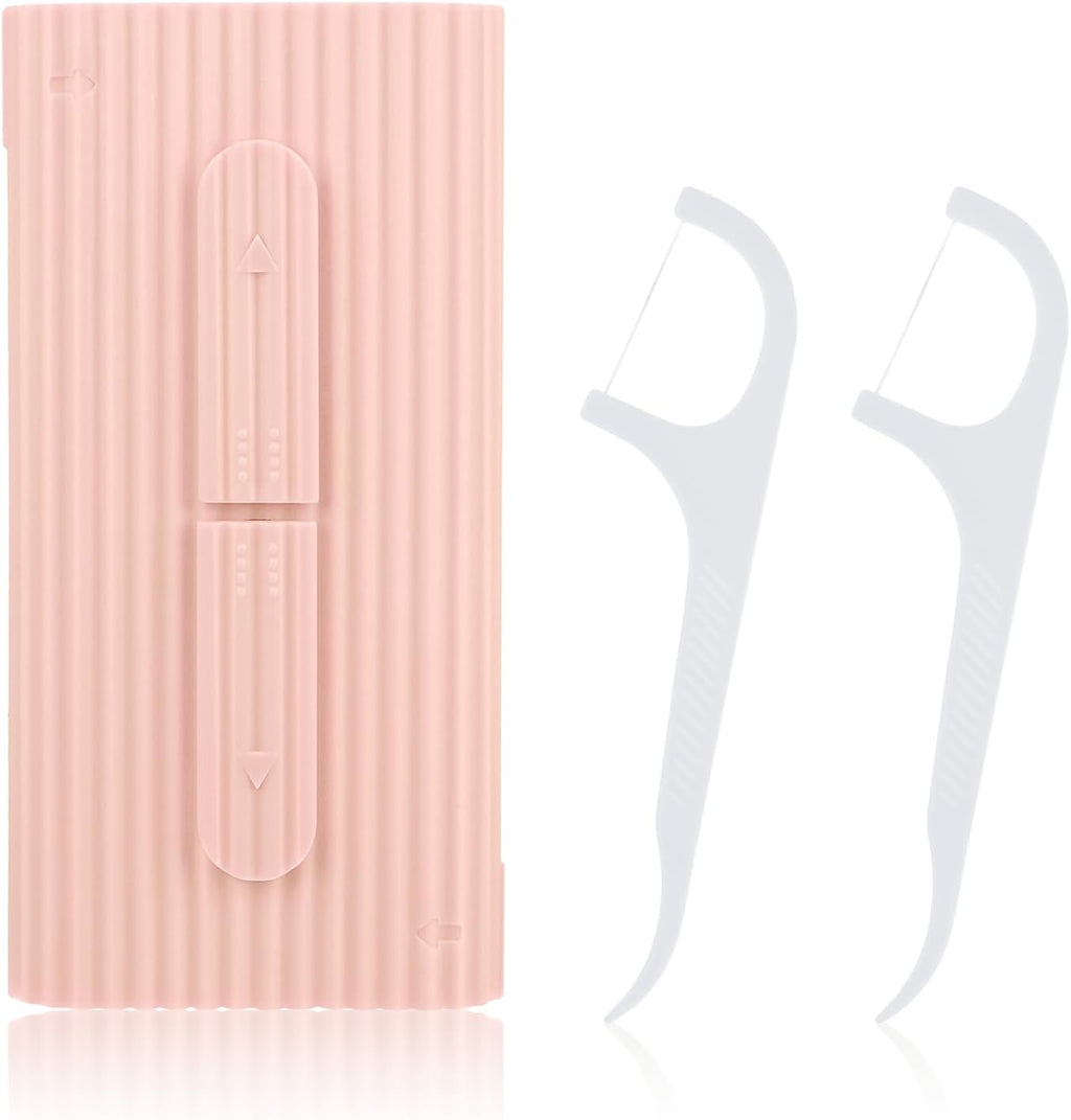 WLLHYF Portable Dental Floss Case Automatic Dental Floss Pick Organizer Case Travel Flosser Dispenser Storage Case Refillable Holder Boxes with 10 Floss Picks for Teeth Cleaning (Pink)