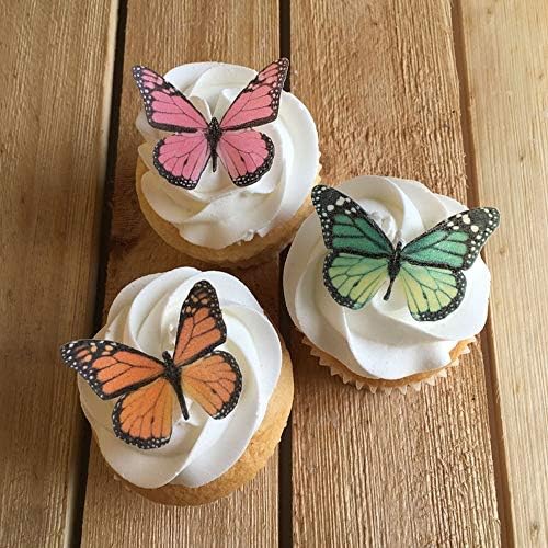 CHOCKACAKE Wafer Paper Butterflies - 24 Pcs Edible Cupcake Toppers for Wedding Birthday Party Cake Decorations - Rainbow Butterfly Sprinkles