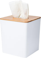 Tissue Box Cover Square,Tissue Box Holder with Bamboo Lid,Tissue Dryer Sheet Holder for Modern Farmhouse Boho Decor,1 Pack,(White)