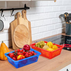 Zerodeko Rectangular Kitchen Drain Basket 10.82X8.03X3.14In Plastic Storage Organizer with Drainage Holes for Fruit Vegetable Drying and Pantry Storage