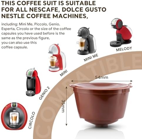 6 Refillable Coffee Capsule Reusable Coffee Filter Compatible with Dolce Gusto (coffee capsule 6 pcs Brown)