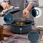 FUN ELEMENTS Lace Emboss Casserole Dish with Lid, 2 Quart Oven to Table Ceramic Round Serving Dish with Handles for Dinner and Party, Thanksgiving Christmas Gifts(Grayish Blue)