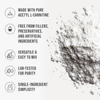 Pure Acetyl L-Carnitine Powder (ALCAR) Unflavored Acetyl-L-Carnitine HCl Supplement Powder with Smooth Texture for Easy Mixing Non-GMO, 3.2 oz (90g)