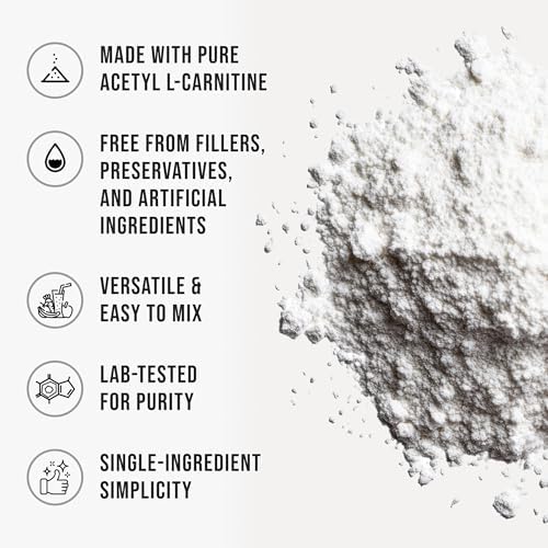 Pure Acetyl L-Carnitine Powder (ALCAR) Unflavored Acetyl-L-Carnitine HCl Supplement Powder with Smooth Texture for Easy Mixing Non-GMO, 3.2 oz (90g)