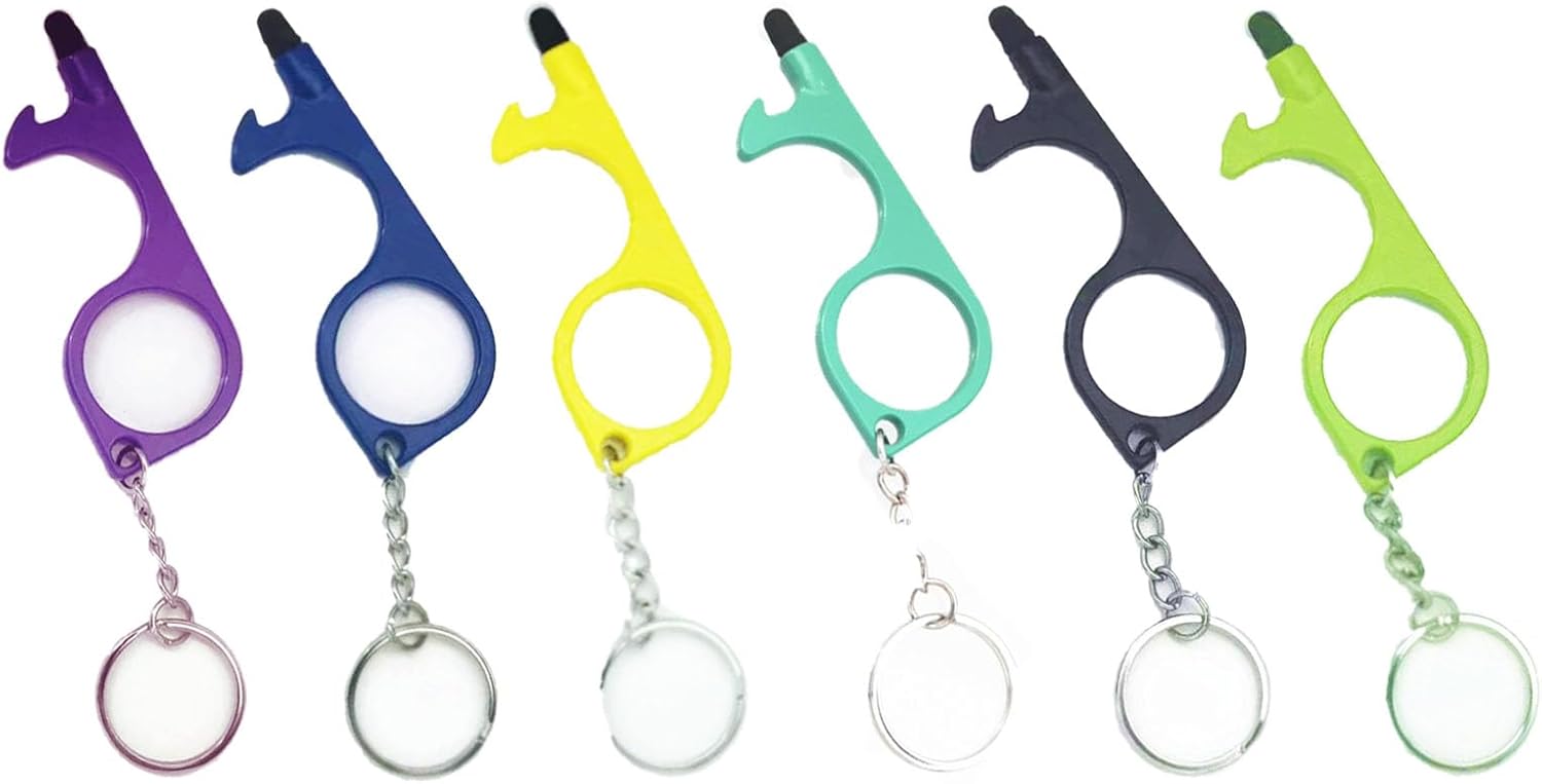 No Touch Door Opener Tool 6 Pack - Premium Multitool Keychain with Touchscreen Stylus and Bottle Opener