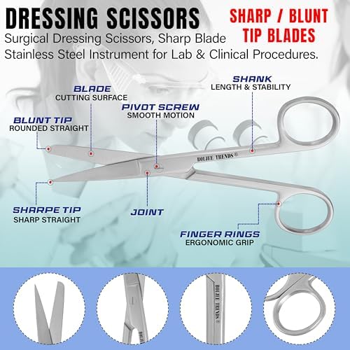Premium Quality Stainless Steel Surgical Dressing Scissors Medical Dissecting Sharp Scissors Straight Multi Purpose General Art Craft Paper Fishing Shears (Blunt/Sharp)