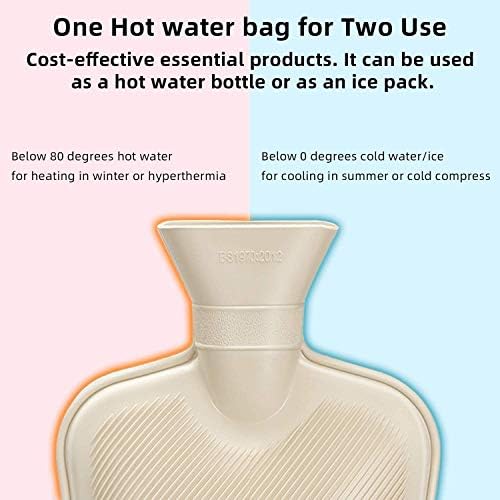 Hot Water Bottle Rubber with Soft Cover (2 Liter) Classic Hot Water Bag for Pain Relief, Cramps, Neck, Shoulders Pain, Relieve Stress, Hot Cold Pack and Feet Warmer, Multifunction for Daily Use