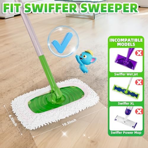 6 Pack Reusable Mop Pads Compatible with Swiffer Sweeper Mop, Wet and Dry Chenille Sweeping Cloths, Washable Pads Refill, Microfiber Pads for Multi-Surface/Hardwood Floor Cleaning (Gray, White)