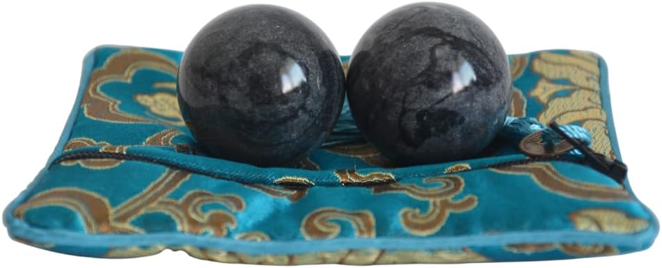 Baoding Balls Grey-black Marble Chinese Exercise Health Massage Stress Relieve Relax Fingers Zen Tai Chi Ball Therapy Trainer Arthritis Thumb Massager for Hands (1.4 inches, Grey-black with bag)