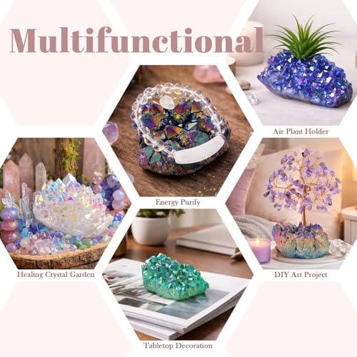 Nupuyai Titanium Coated Irregular Quartz Crystal Cluster Decor for Home Office Natural Druzy Rock Crystal Stone Specimen, Red