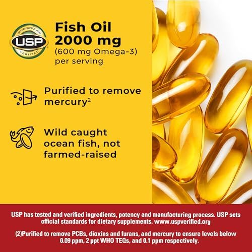 Nature Made Fish Oil Omega 3 Supplements, 2000mg Per Serving Softgels, Omega 3 Fish Oil for Healthy Heart Support, 250 Softgels, 125 Day Supply