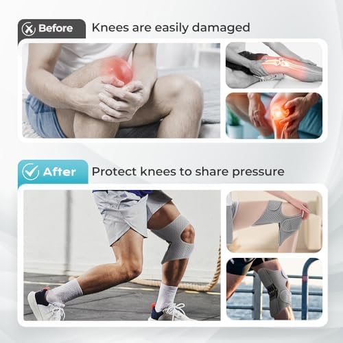 2026 Upgraded Knee Assistive Device, Knee Protection Booster Brace with Spring, Patella Stabilizer Pad for Joint Pain Relief Walk Support (Gray, Large)