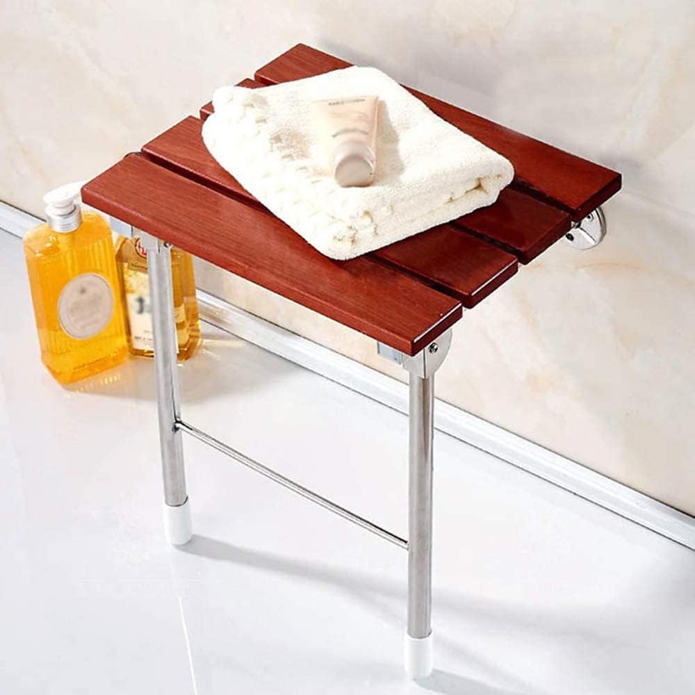 HanDuo Folding Shower Seat Wall Mounted Bath Shower Stool Solid Wooden Bench with Legs for Adults Entryway Bathroom Corridor