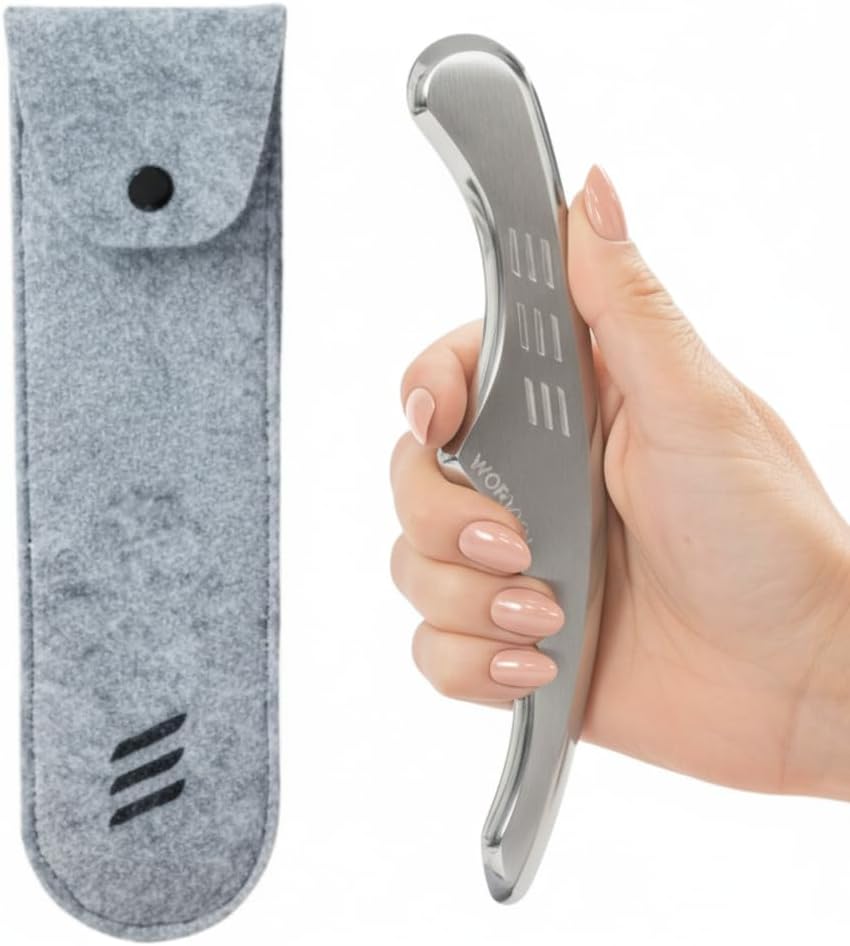 Premium Muscle Scraper Tool – Stainless Steel Body Gua Sha with Ergonomic Anti-Fatigue Grip – 8mm Thick for Muscle Recovery & Mobility Support