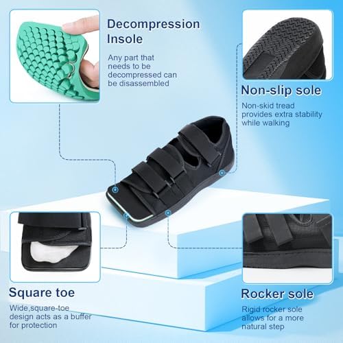 Estinko Post Op Shoe, Medical Post Op Recovery Shoe for Post Surgery or Operation Foot Support, Broken Foot or Toe, Fracture or Ulcer with Decompression Insole for Diabetic 1 PC, L, Male Size 10.5-11.5, Female Size 12-13