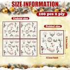 100 Pcs 12 Days of Christmas Napkins 2 Ply Decoupage Winter Holiday Cocktail Paper Napkin 5 x 5 Inch Partridge French Hens Gold Rings Disposable Hand Towel for Christmas Table Party Supplies(Red)