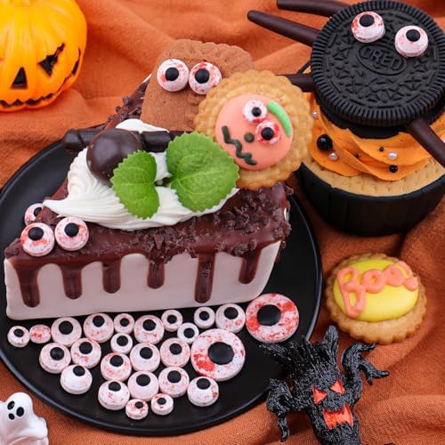 Halloween Sprinkles Edible Candy Eyeballs for Cake Decorating, 3 Sizes Bloody Candy Eyes Sprinkles for Cookies, Baking, Cupcake Toppings