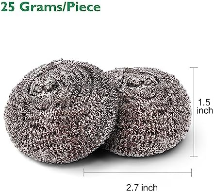 COOLJOB 6/12 Pack Stainless Steel Scrubber Sponges, Heavy Duty Tough Metal Scouring Pads for Dishes, Pans, Pots, Ovens, Uncoated Cookware, Powerful to Clean Grease Dirt Oil or Rust (Sliver, 25 Grams)