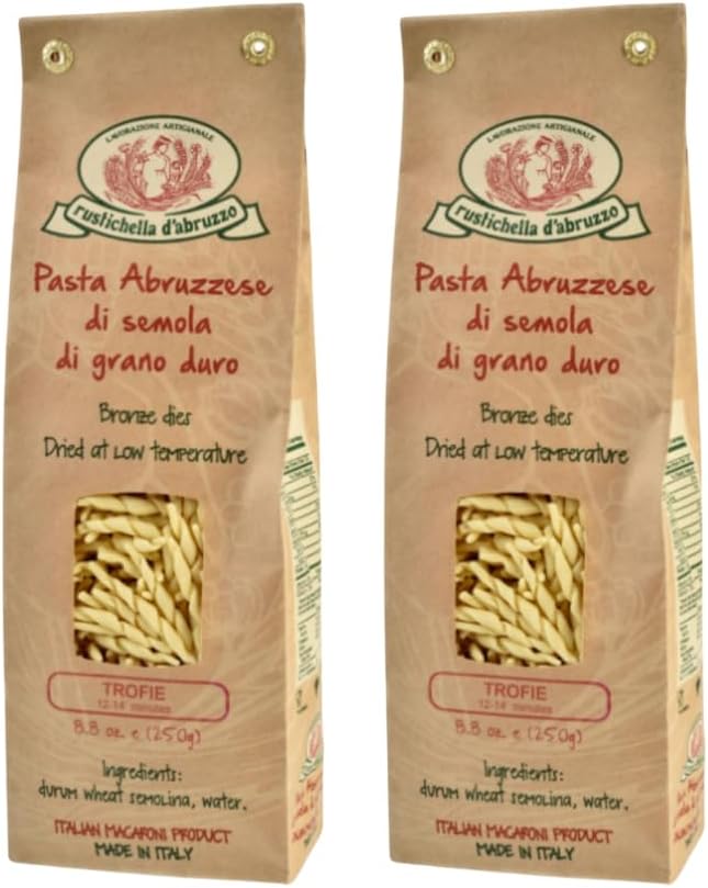 Rustichella d'Abruzzo Trofie Pasta, Authentic Italian Durum Wheat Semolina, Traditional Ligurian Shape for Pesto, Soups & Cold Dishes, Classic Small, Perfect with Potatoes & String Beans, 500g, 2-Pack