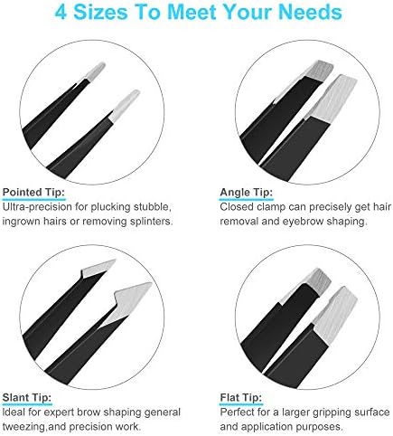 UUBAAR 6 PCS Professional Tweezers Set - Stainless Steel Precision Tweezer Kit for Eyebrows, Facial Hair, Ingrown Hair & Splinter Removal with Travel Case (Black)
