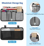 FINPAC Wheelchair Side Storage Bag w/Cup Holder, Wheelchair Armrest Accessories Pouch with Pen Slot and Reflective Strips for Power Walkers, Rollators, Seniors - Gray
