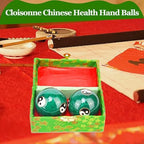 1.85'' Cloisonne Health Hand Balls Yin-Yang Chinese Meditation Baoding Feng Shui Healthy Exercise Stress Balls with Gift Box, Natural Enamel Cloisonne Craft (2PCS/Green)