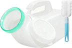 Urinals for Men - 1200 mL / 40 oz Thick Plastic Portable Urinals with Cleaning Brush, Anti-Tip Base & Secure Snap-On Lid Urinal for Bedridden, Elderly, Travel (1 Pack)