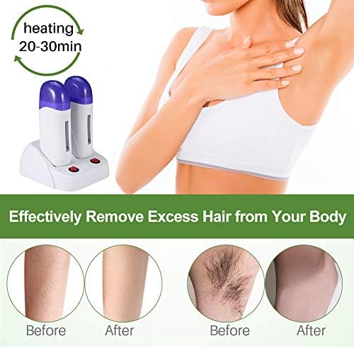 Mini Depilatory Wax Heater, Portable Cartridge Wax Depilatory Roller Warmer Heater Waxing Body Hair Removal Machine(Double Waxing Heaters)