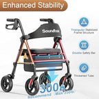 SOUNDFUSE Walkers for Seniors, Rollator Walker with Seat, 8" All Terrain Wheels, Double Support Bar, 16" Ergonomic Arc Seat and Comfortable Backrest, Dual Height Adjustable and Foldable Design