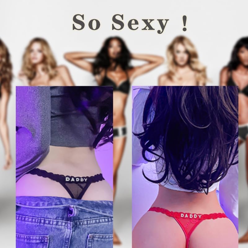 Women's Personalized Thongs with Funny Rhinestone Letters, Custom Name Underwear Panties for Couples
