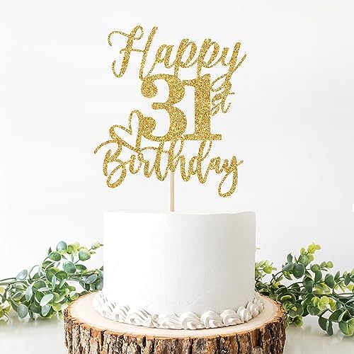 Gold Glitter Happy Birthday Cake Topper, Funny 31st Birthday Party Supplies