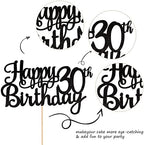 1 PCS Happy 30th Birthday Cake Topper Glitter Cheers to 30 Years Birthday Cake Pick 30 Fabulous Cake Decoration for Happy 30th Birthday Anniversary Party Decorations Supplies Black