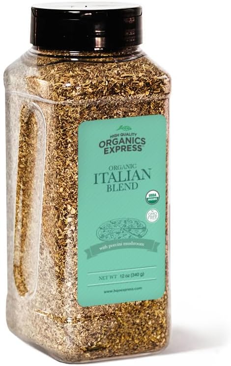 HQOExpress Organic Northern Italian Seasoning – Non GMO, Kosher, USDA Certified Organic Dried Herb Mix with Rosemary, Oregano and Basil Leaves for Pastas, Pizza and Meatballs, 12 oz. Chef Jar