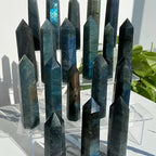 Labradorite Crystal Wand 3-4 Inches 6 Faceted Single Point Prism Natural Quartz Stone for Meditation Reiki Chakra Healing Therapy Home Decor Gift