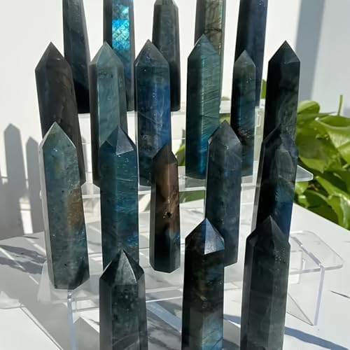 Labradorite Crystal Wand 3-4 Inches 6 Faceted Single Point Prism Natural Quartz Stone for Meditation Reiki Chakra Healing Therapy Home Decor Gift