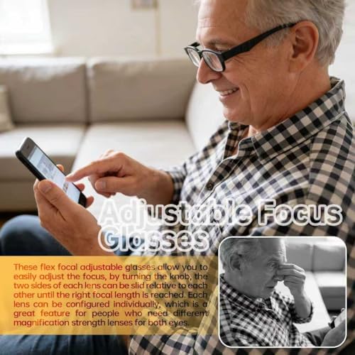 Flex Focal Adjustable Glasses Dial Vision Reading Glasses 0D to 350D Zoom Eyeglasses Men and Women，Adjustable Focus Reading (1)