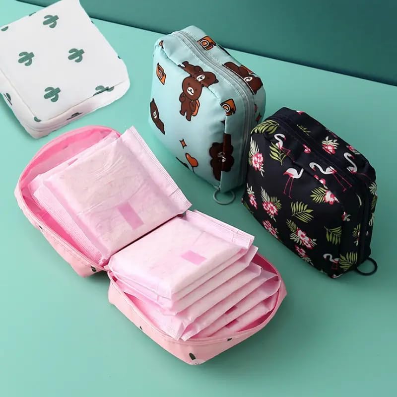 Sanitary Napkin Storage Bags, Reusable Tampon Organizer Pouch With Zipper, Portable Sanitary Bags for Feminine Products, Washable-Black