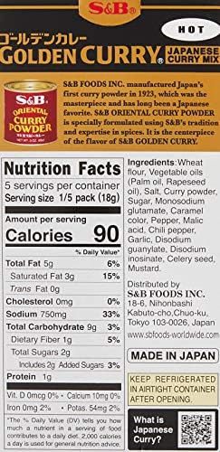 S&B, Golden Curry Sauce Mix, Hot, 3.2 oz