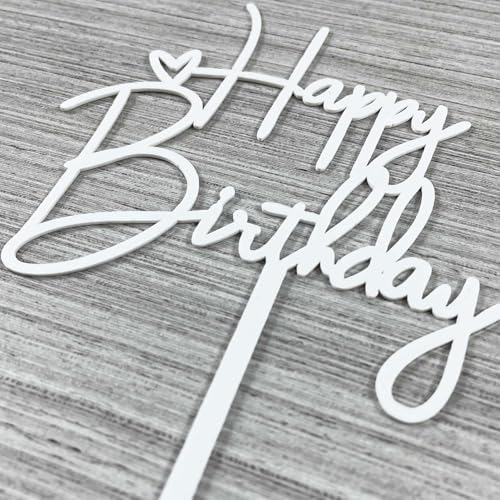 JIEEIN Happy Birthday Cake Topper for Birthday Party Decoration - Off-white Plastic