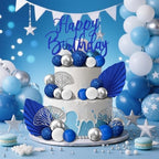 Blue White Gold Balls Cake Toppers Boho Cake Topper Blue Cake Decorations