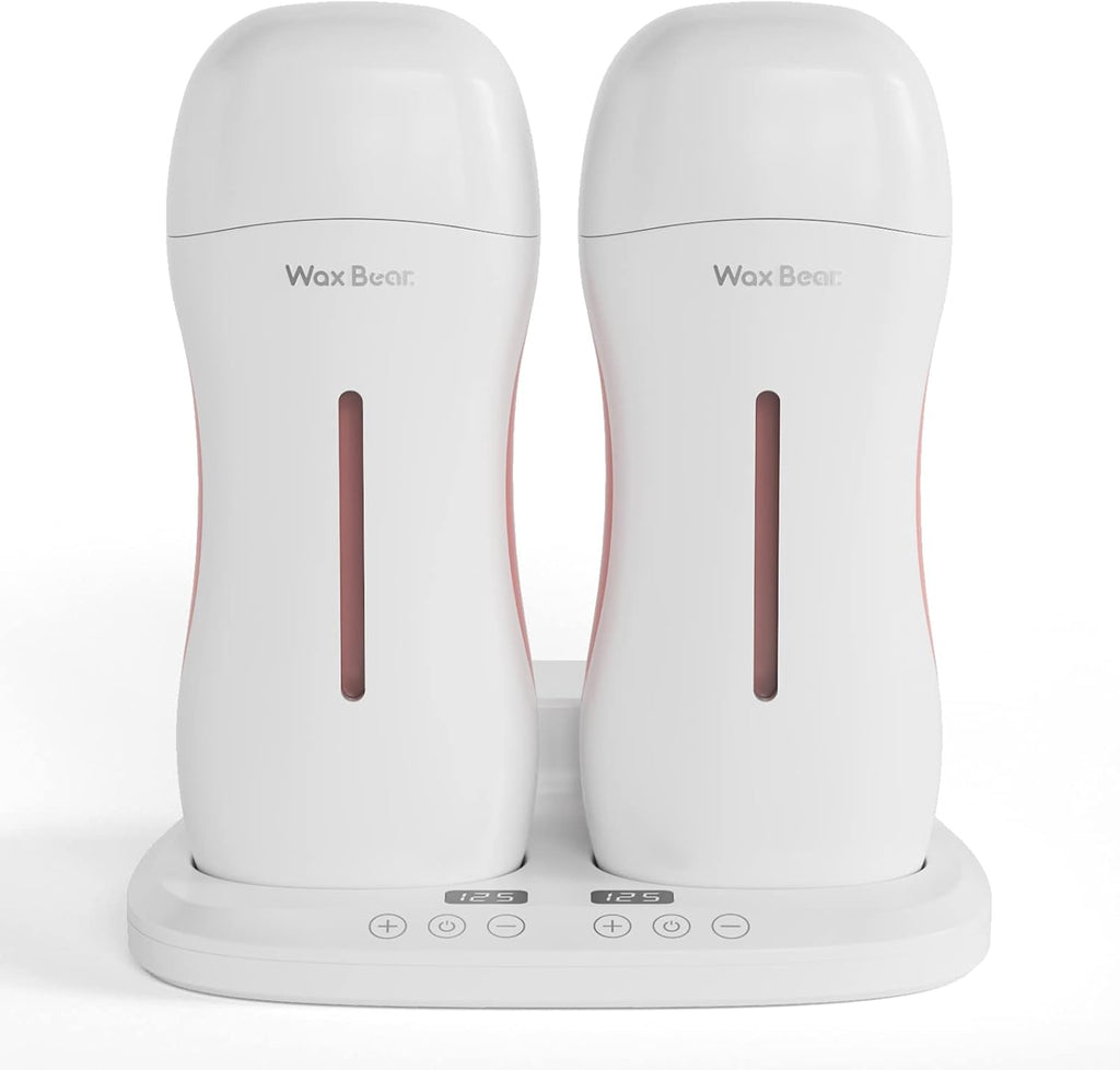Wax Bear Roll On Wax Warmer with Double Roller for Soft Wax Cartridges, Magnetic Heating Base for Hair Removal at Home or Salon (White)